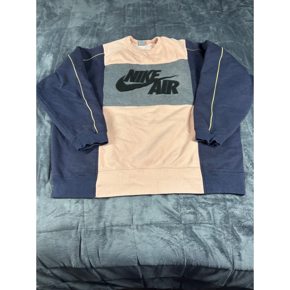 Nike Air Mens Colorblock Crewneck Sweatshirt Navy Peach Grey Size S Relaxed Fit